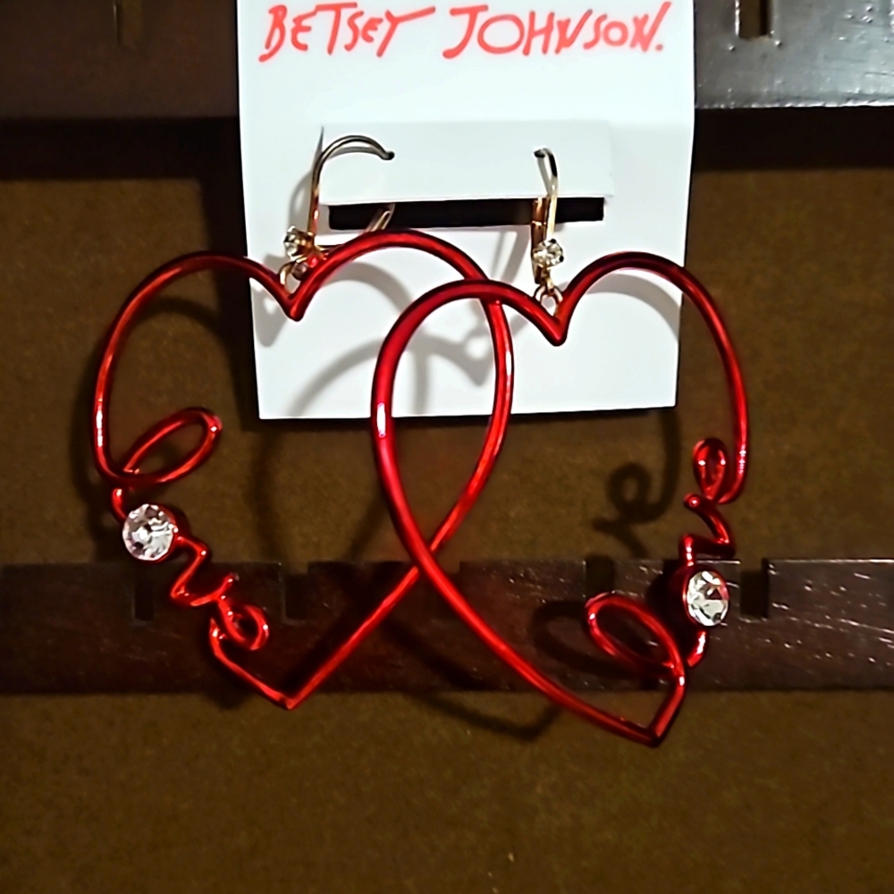 Betsey Johnson Red Heart ❤️ Earrings with Love & diamonds 💎